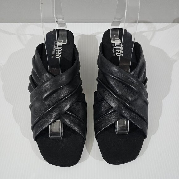 Munro Lee Slide Slip On Sandal Low Heel Shoe Black Lamb Leather Size 8 - Picture 6 of 12